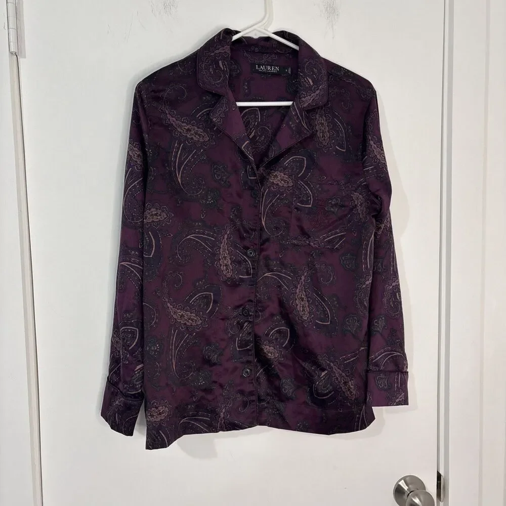 Lauren Ralph Lauren Sleepwear Women’s Small Embroidered‎ Pocket Pajama Top Shirt